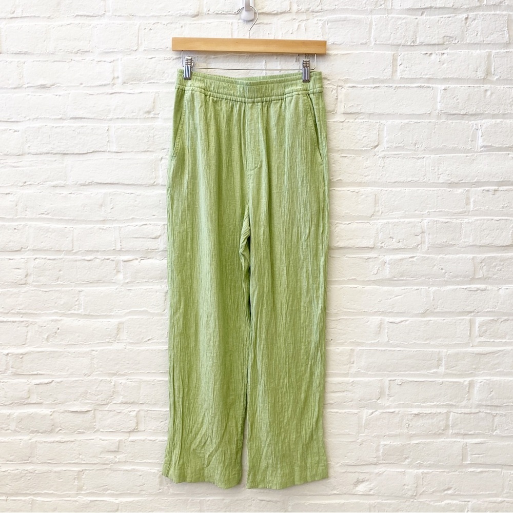 Madewell || Crinkled Crepe Straight‎ Leg Crop Pants in Seedling Light Green XS